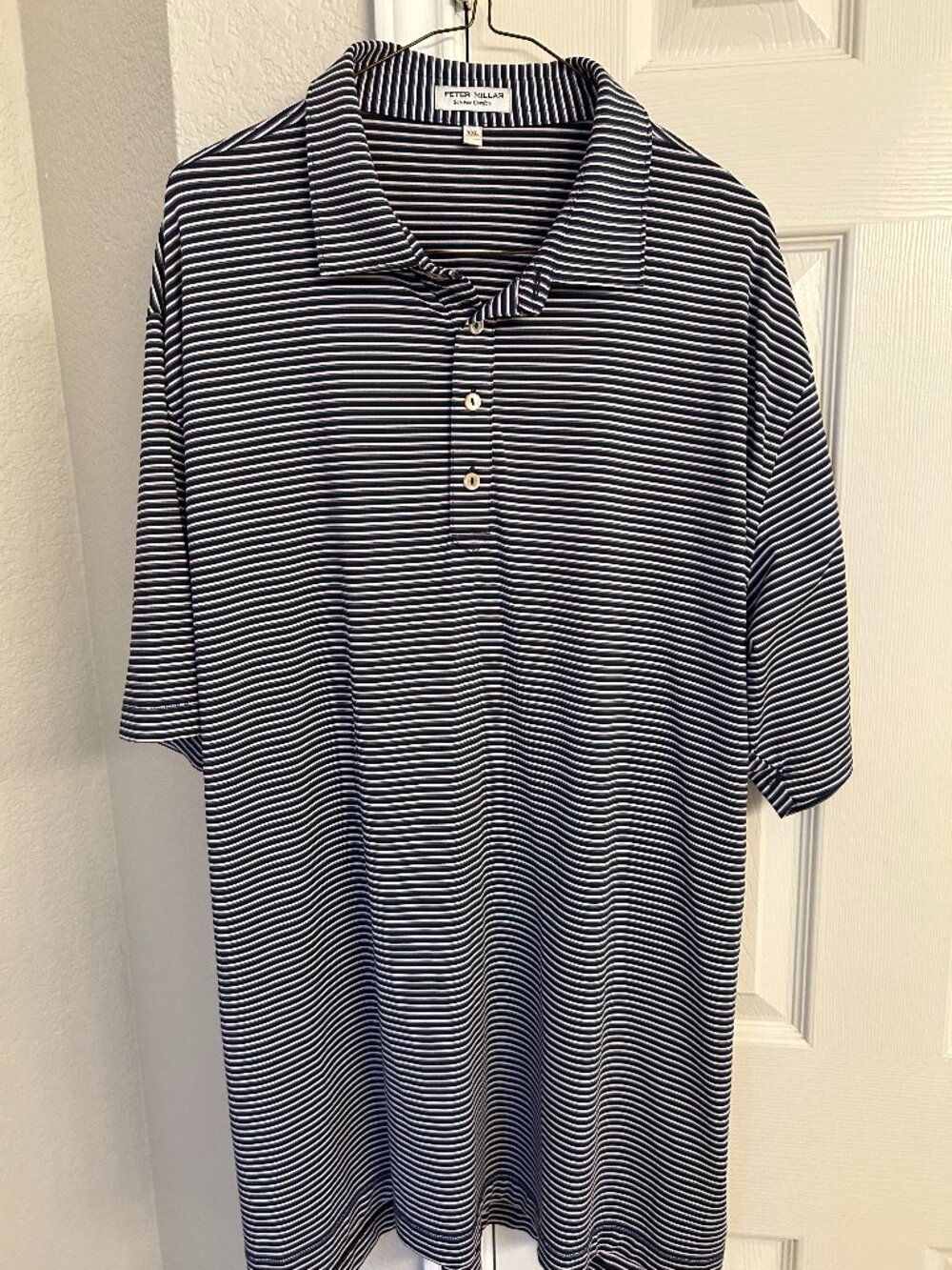Peter Millar Summer Comfort Men's 4 Button Polo - Navy/White/Red Striped - XXL